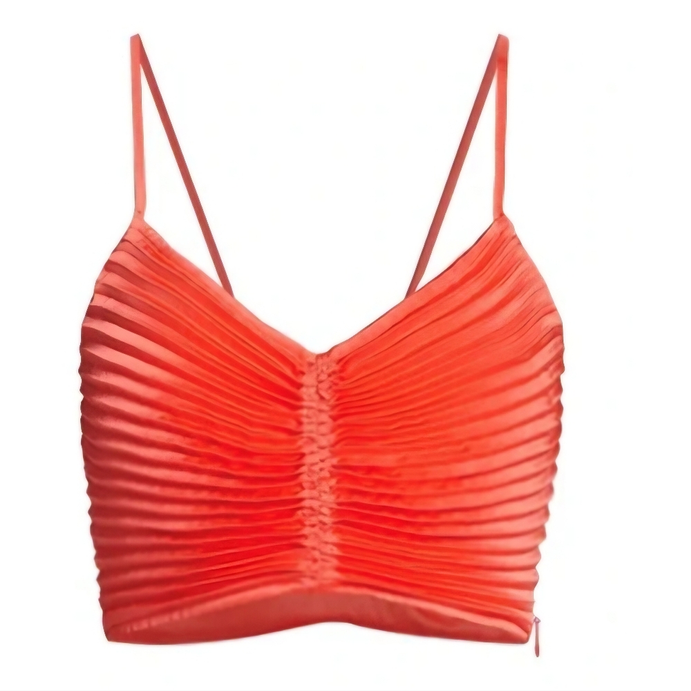 A.L.C. Ari Pleated Crop Satin Crop Top in Spiced Coral Size 00 NWT